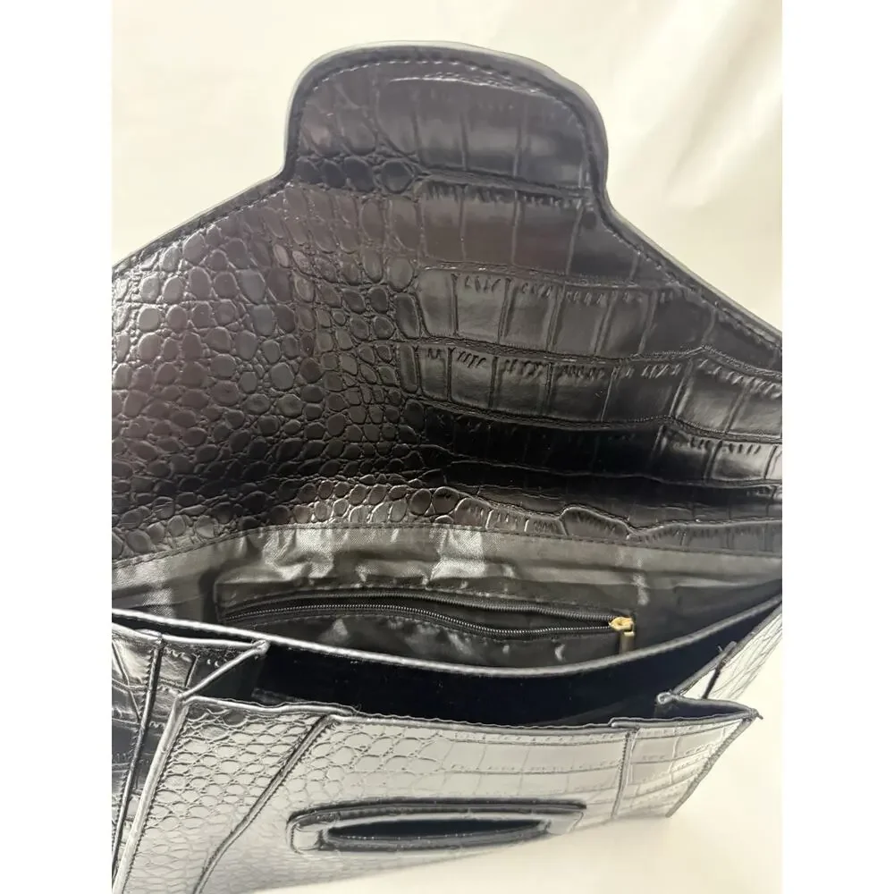 Givenchy Antigona Medium Envelope Clutch Black Croc Embossed Calfskin Leather